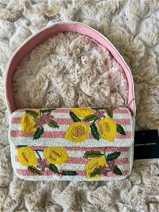 America & Beyond Handbags - NWT America & Beyond Lemon Beaded Shoulder Bag in Pink, Yellow & White